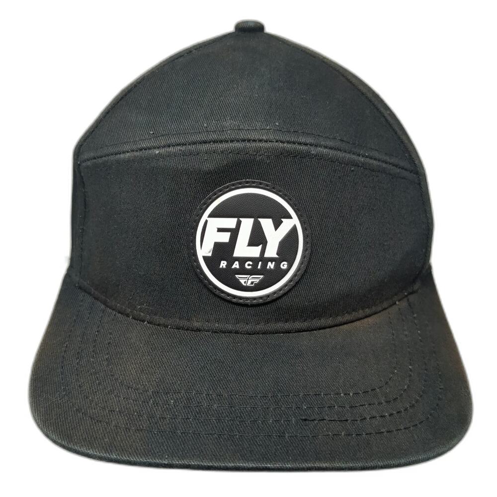 Fly Racing Snapback Hat Black One Size Flat Brim Logo Patch Motocross MX 5 Panel